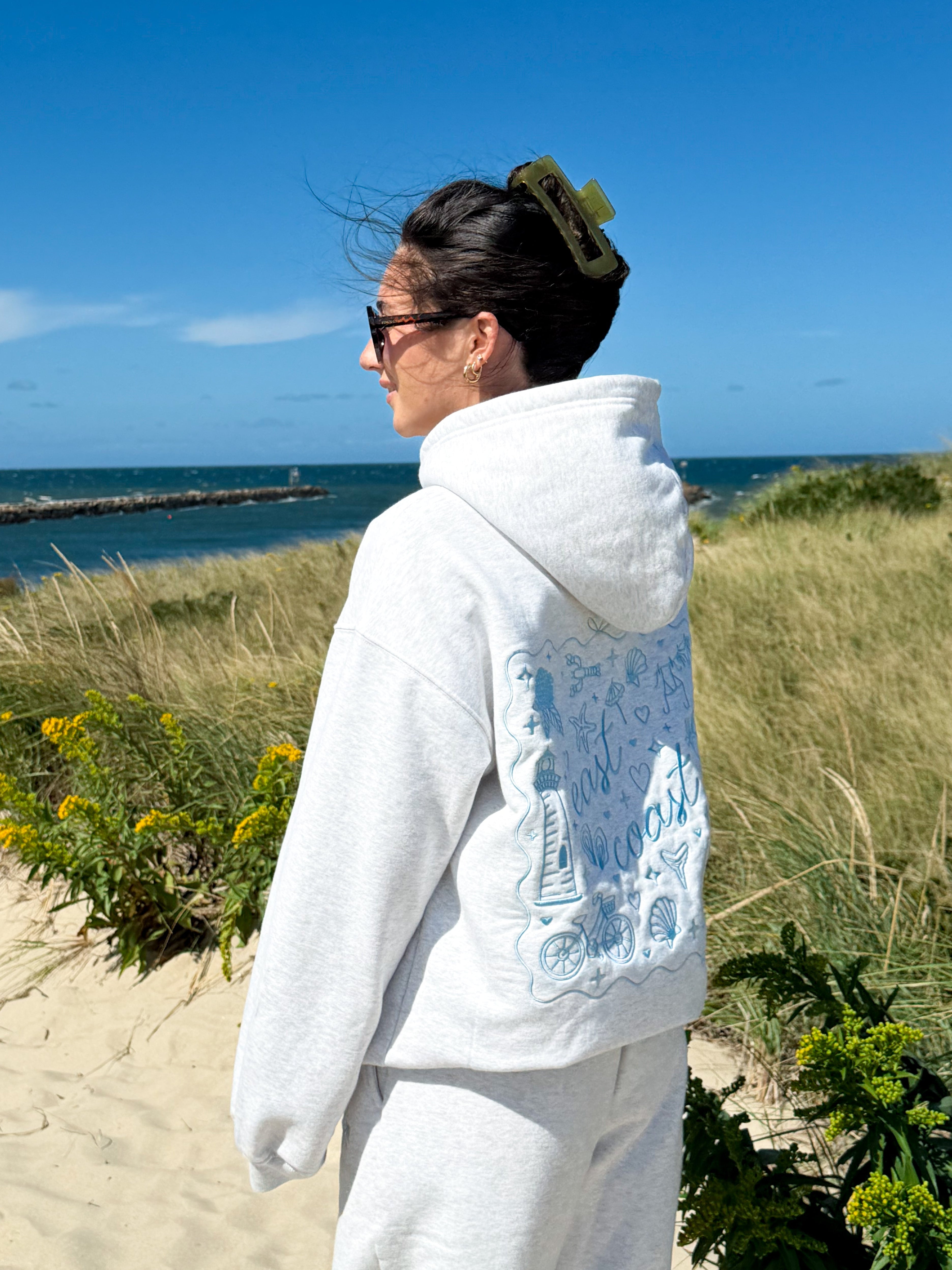 East Coast Embroidered Hoodie - Light Grey – Vanilla Waves