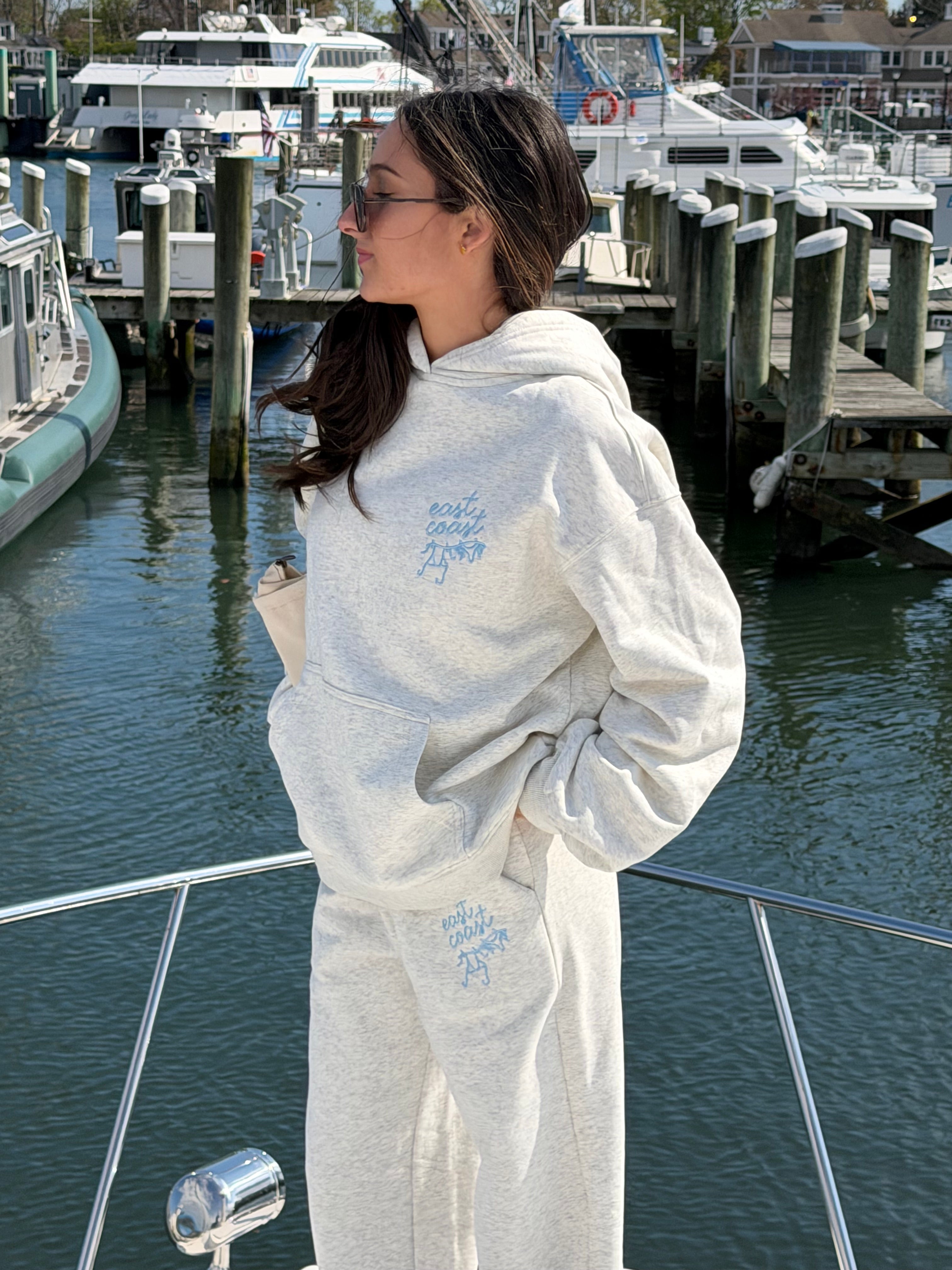 East Coast Embroidered Hoodie - Light Grey – Vanilla Waves