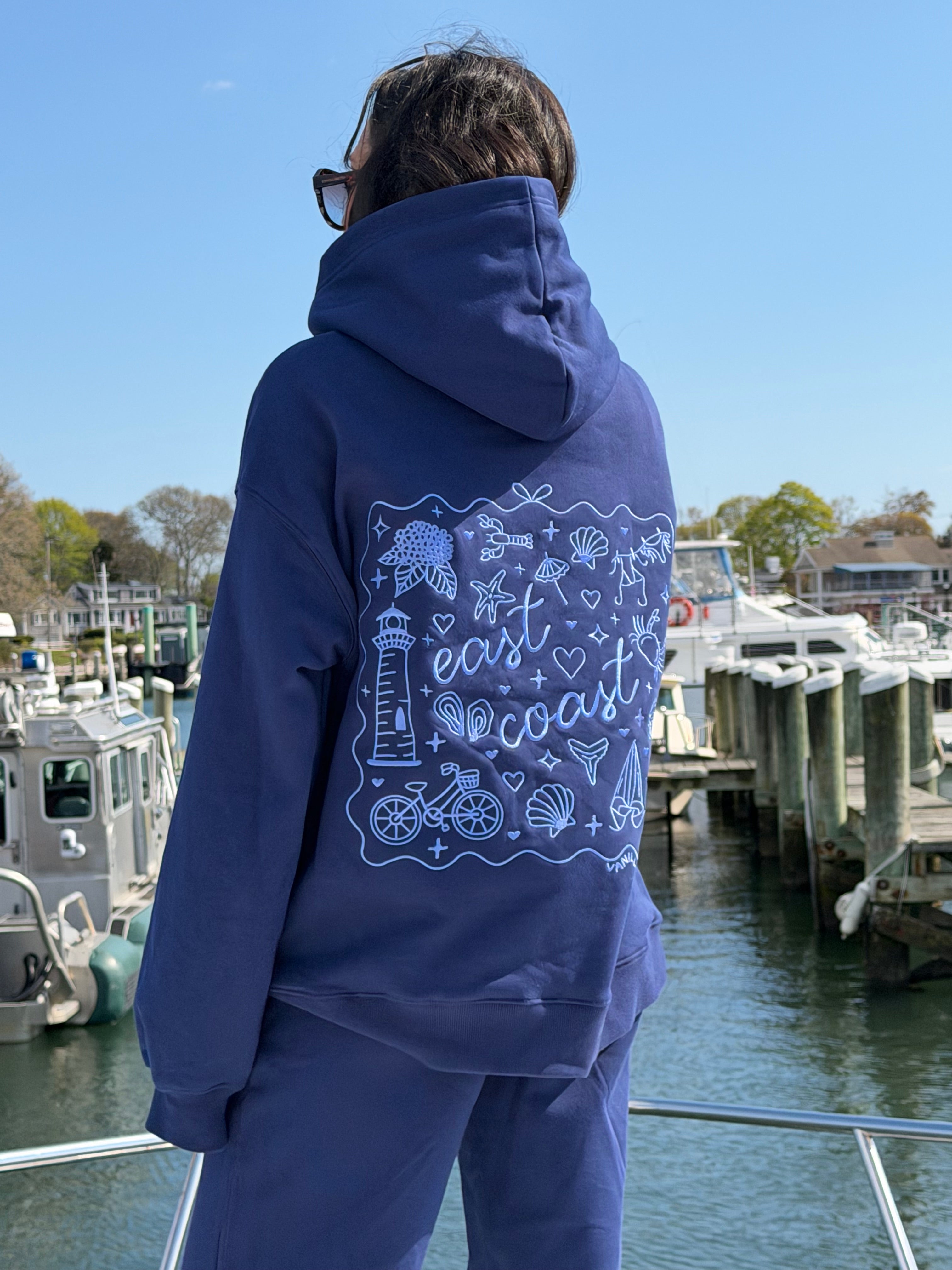 East Coast Embroidered Hoodie- Navy – Vanilla Waves Lifestyle Store