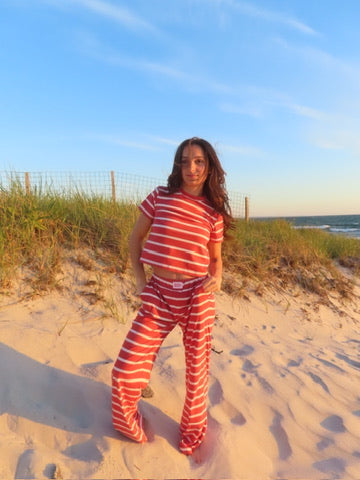Striped Cotton Lounge Set- Lighthouse Red