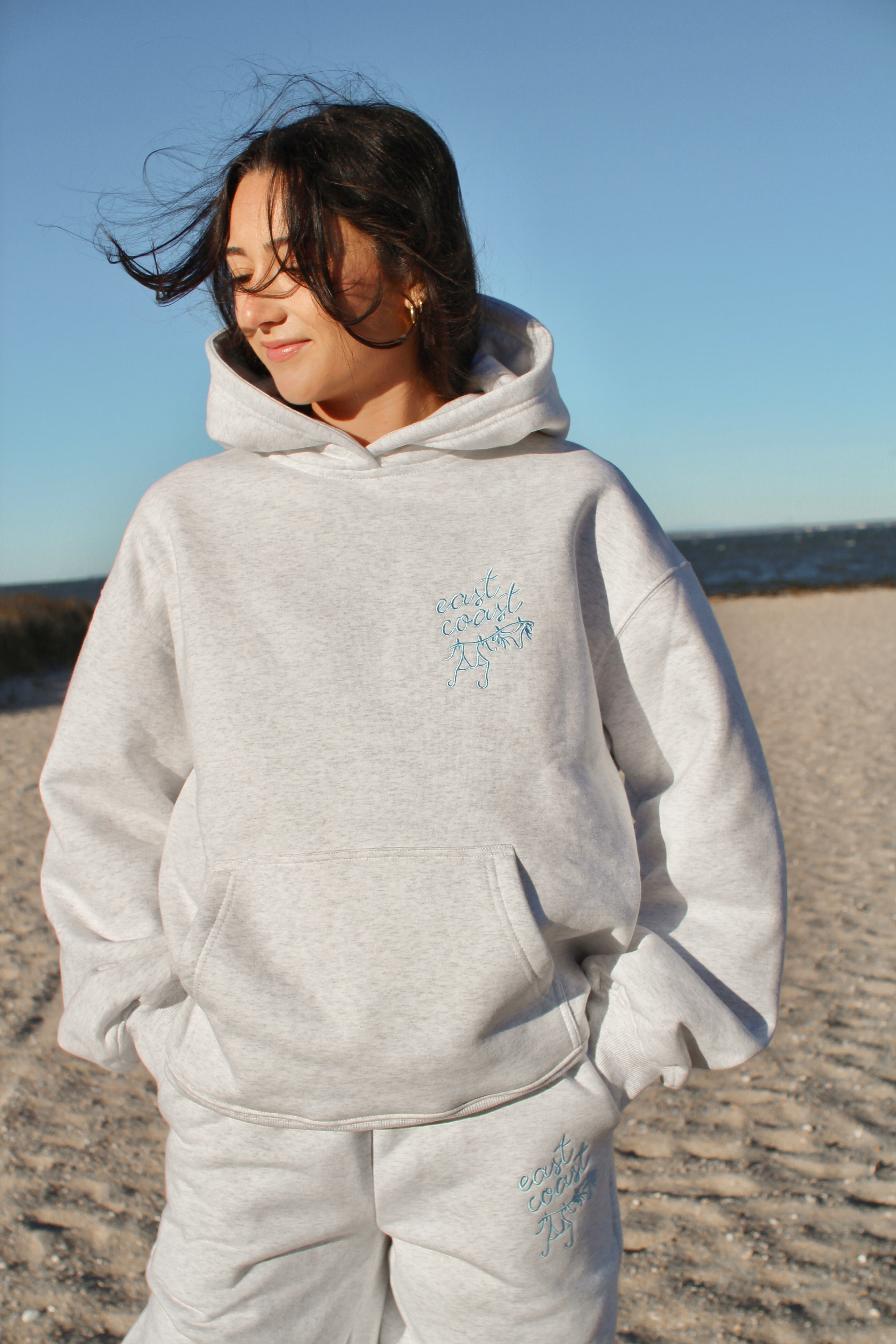 East Coast Embroidered Sweatpants- Light Grey