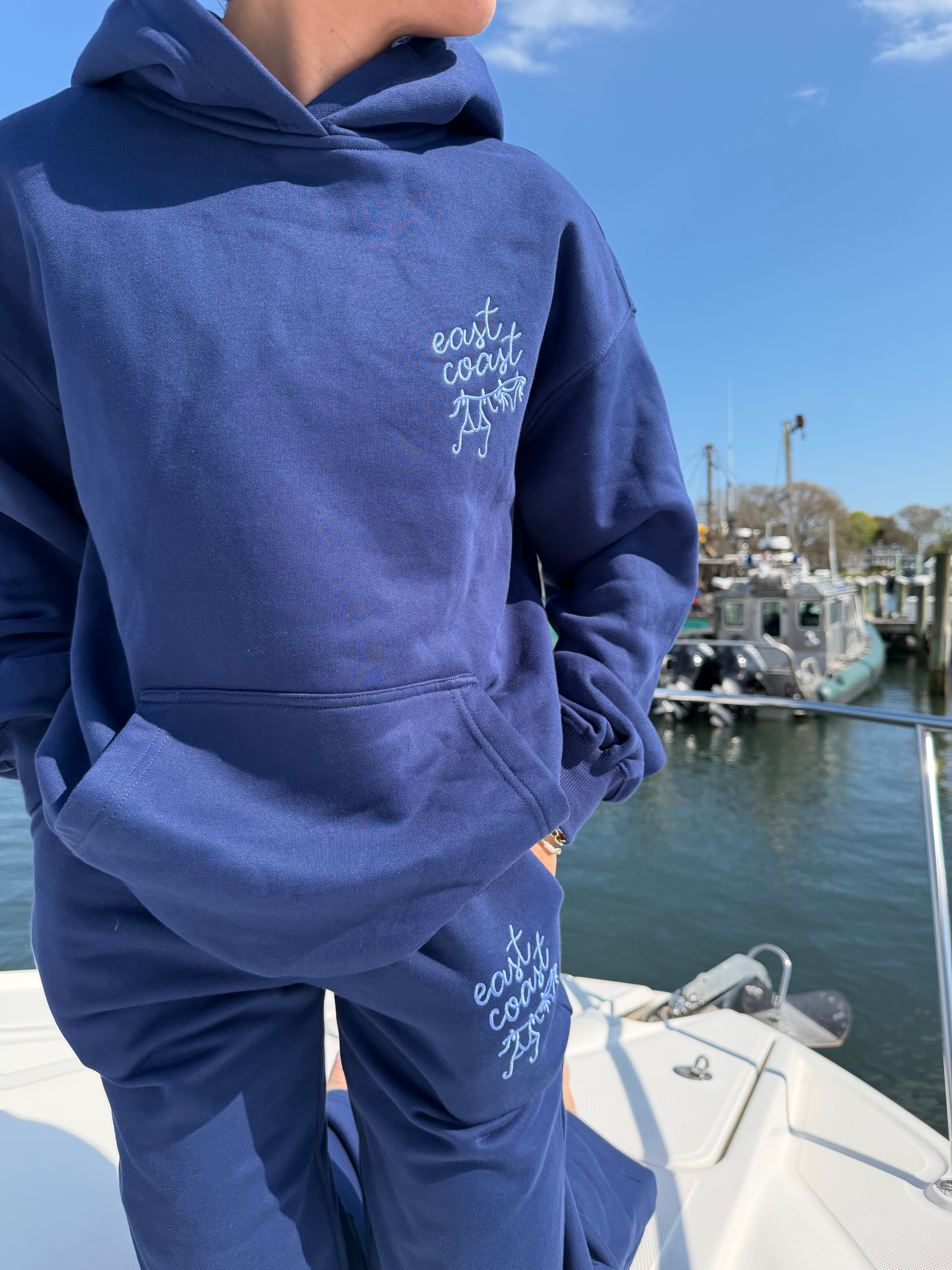 East Coast Embroidered Hoodie- Navy