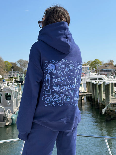 East Coast Embroidered Hoodie- Navy – Vanilla Waves Lifestyle Store