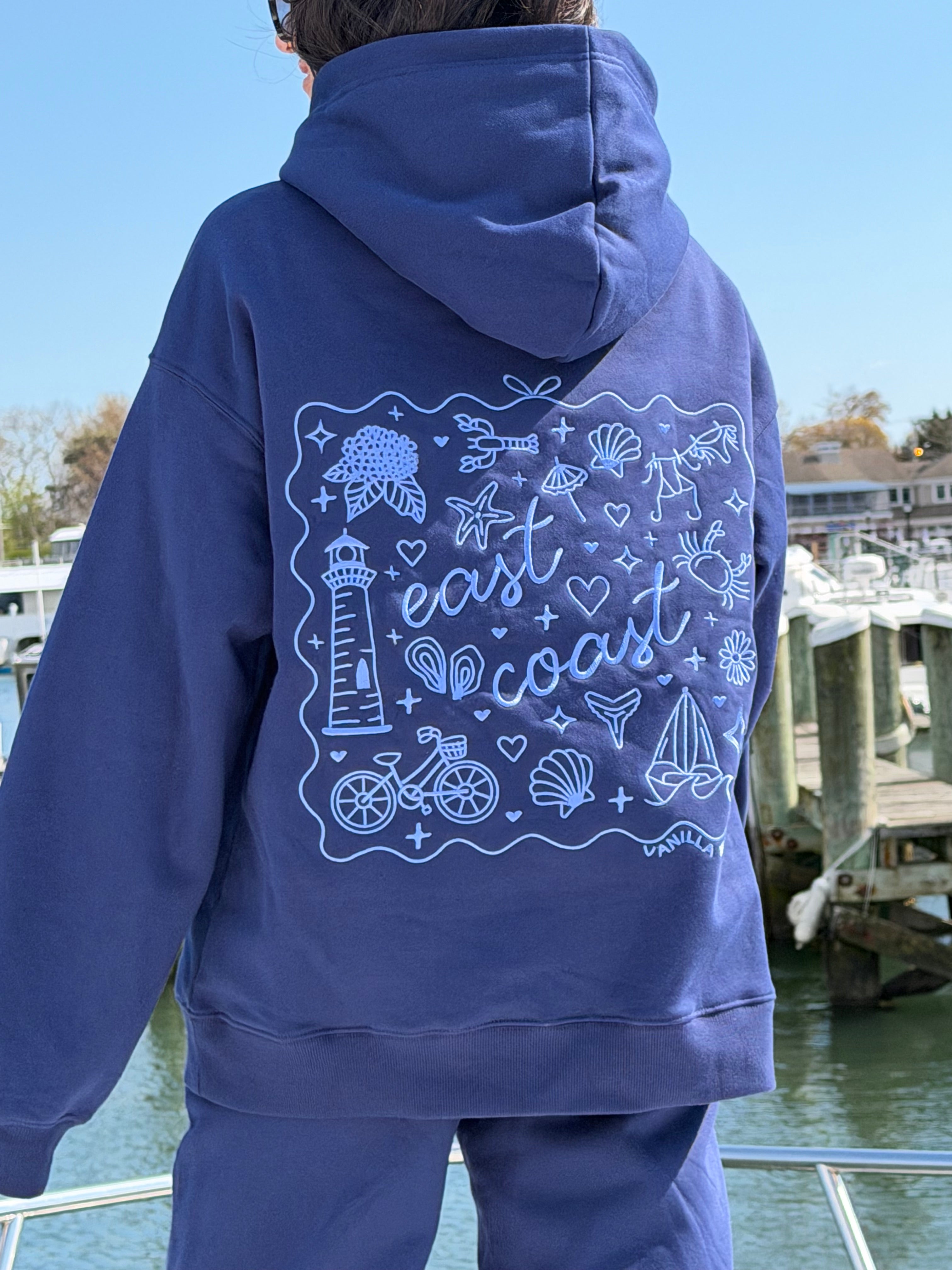 East Coast Embroidered Hoodie- Navy – Vanilla Waves Lifestyle Store