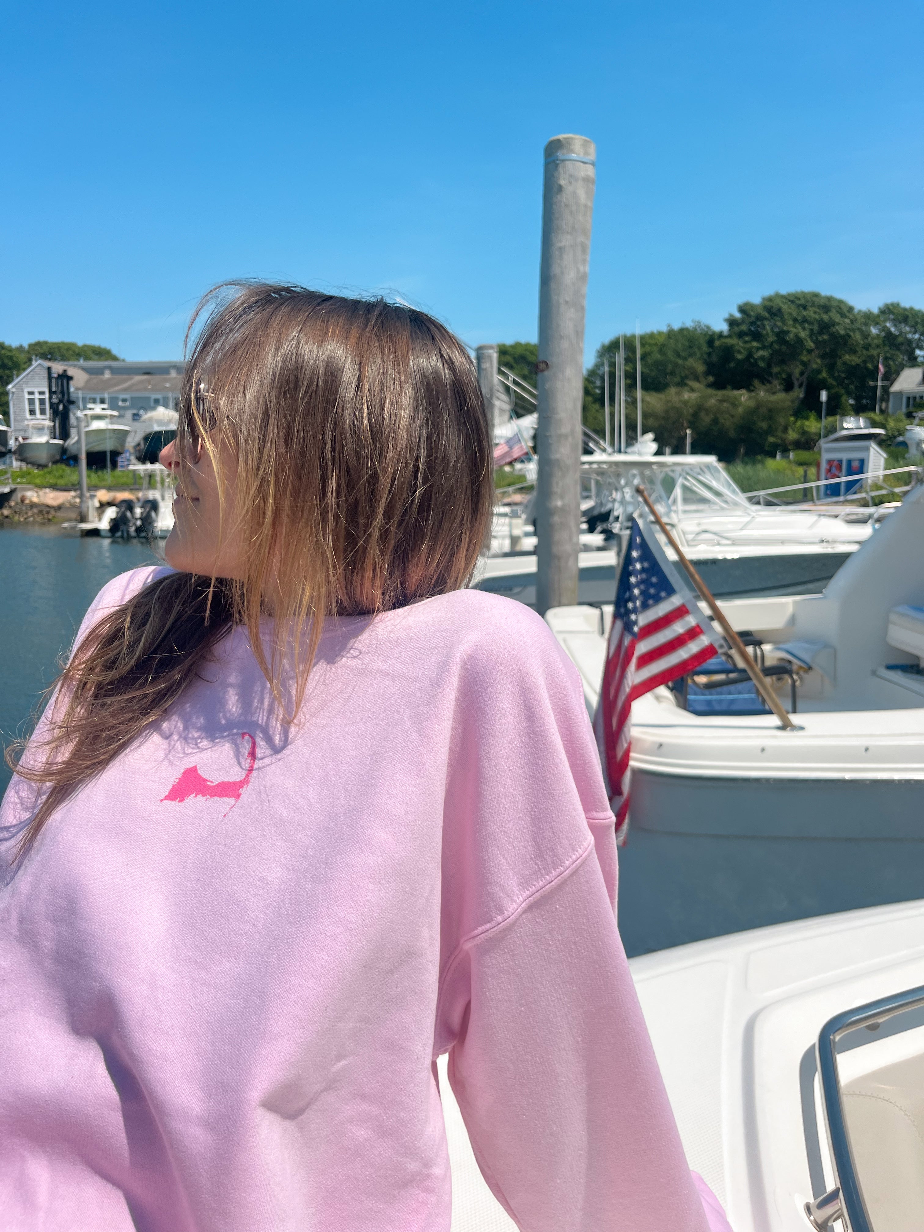 Meet Me On The Cape Crewneck in PINK and WHITE
