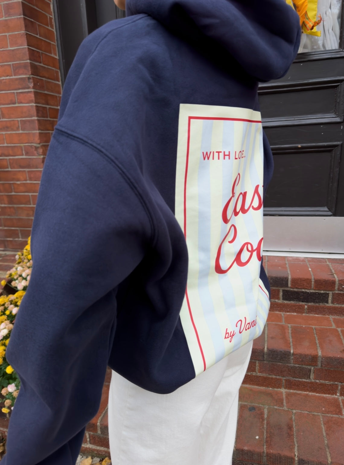 With Love, East Coast Screen Print Hoodie- Navy