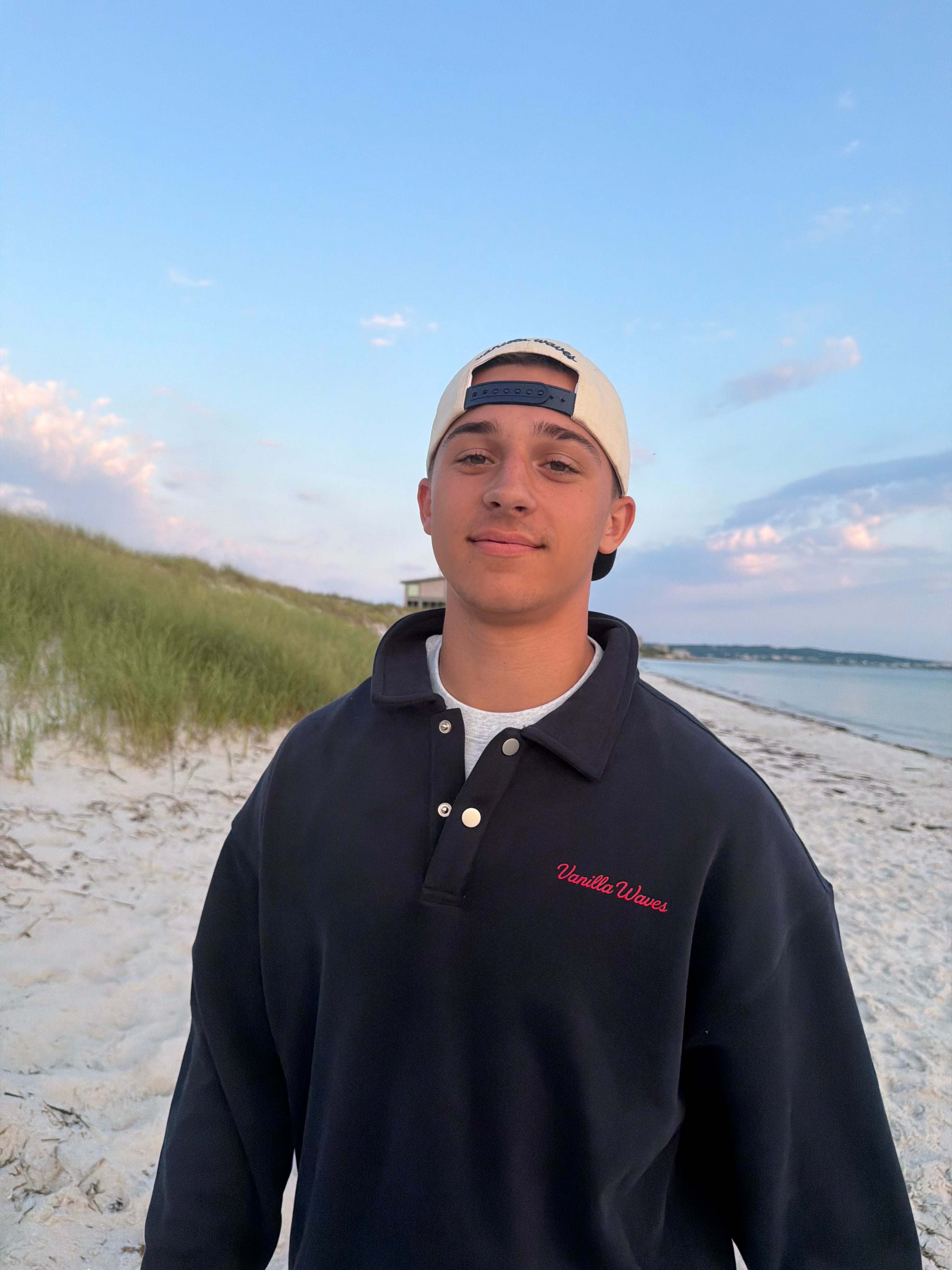 VW Collared Button Up Sweatshirt- Navy