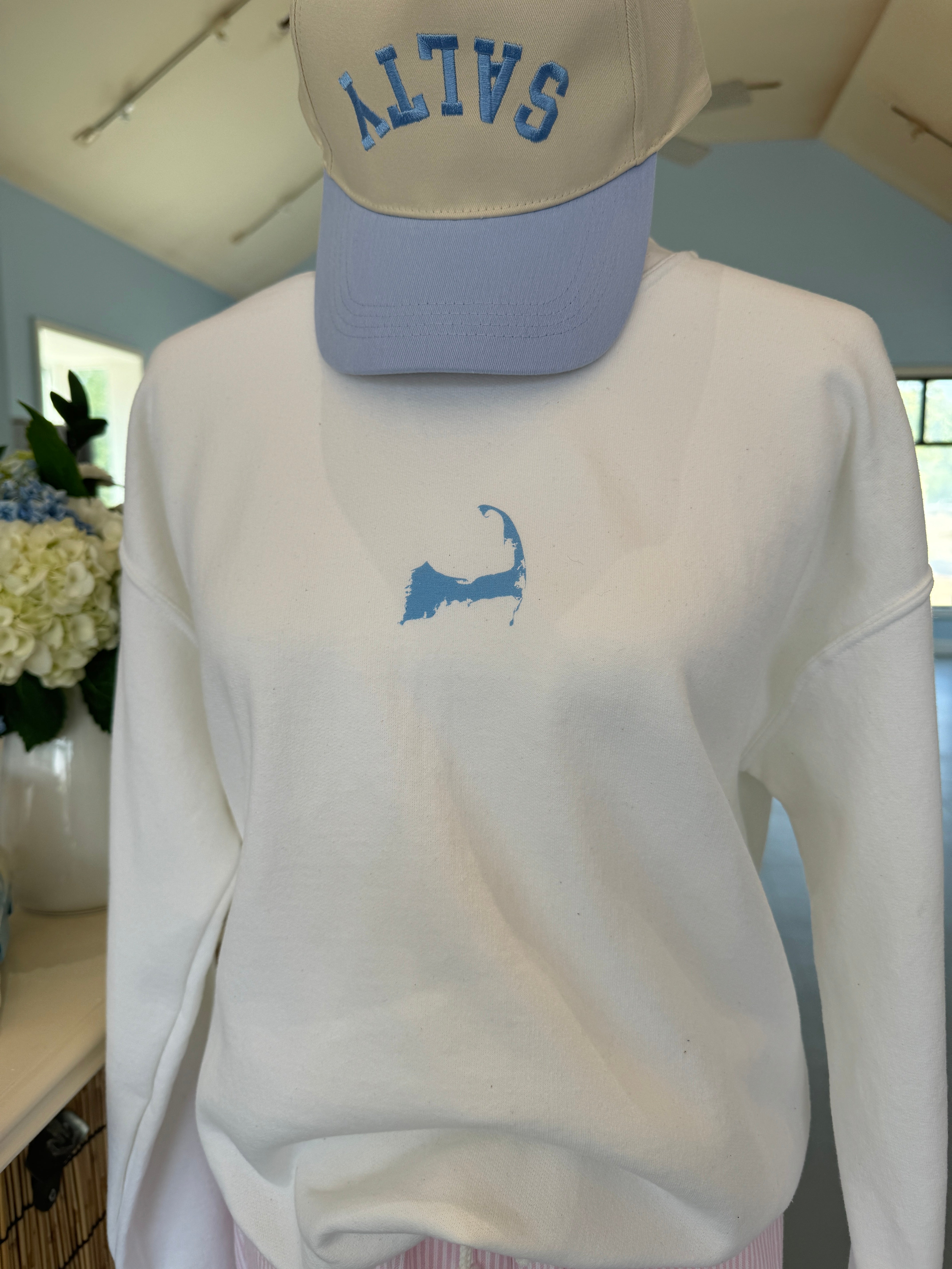 Meet Me On The Cape Updated Crewneck- Indigo, White, Ash Grey