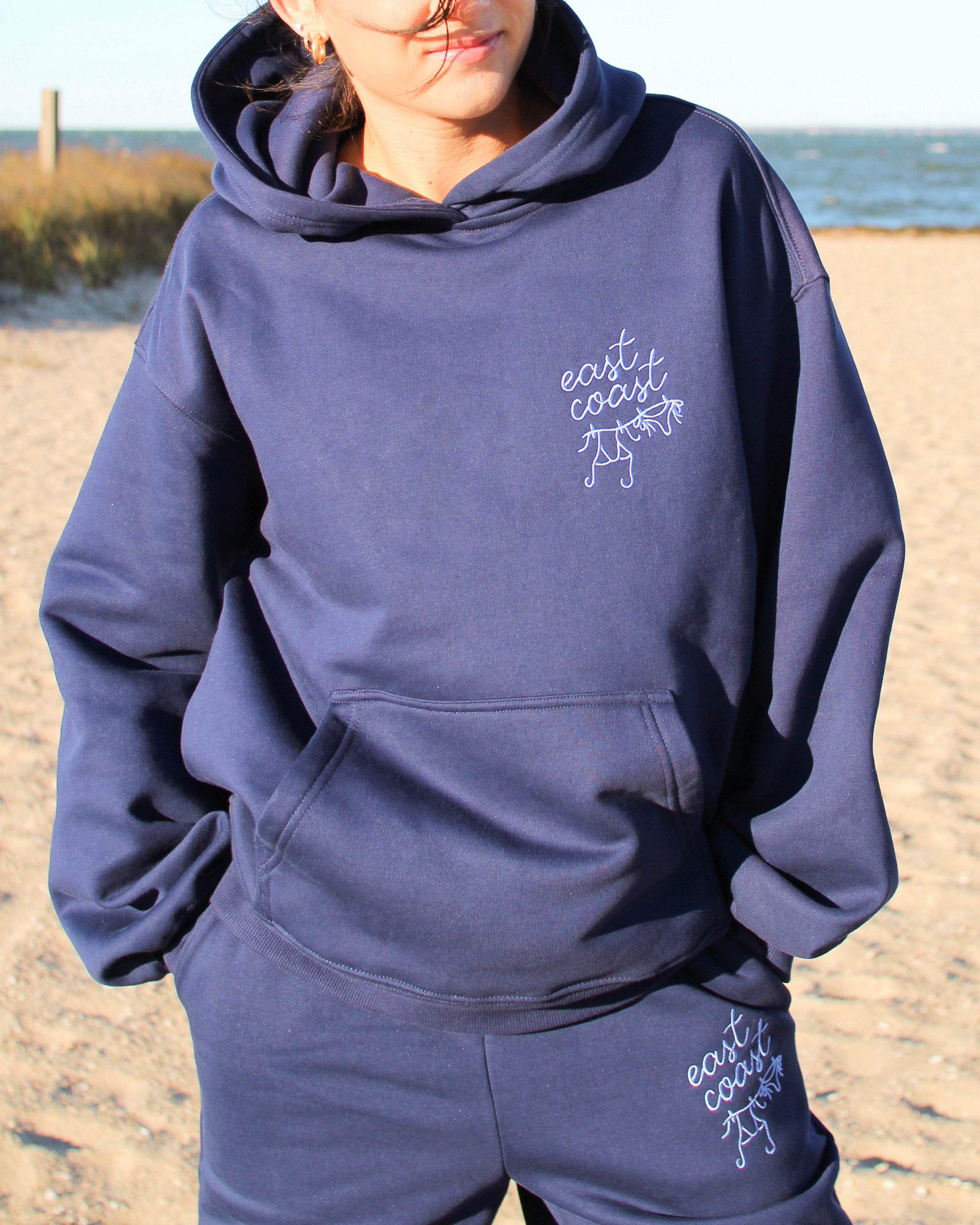 East Coast Embroidered Hoodie- Navy